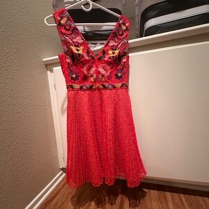 Red Floral Embroidered Lace Dress